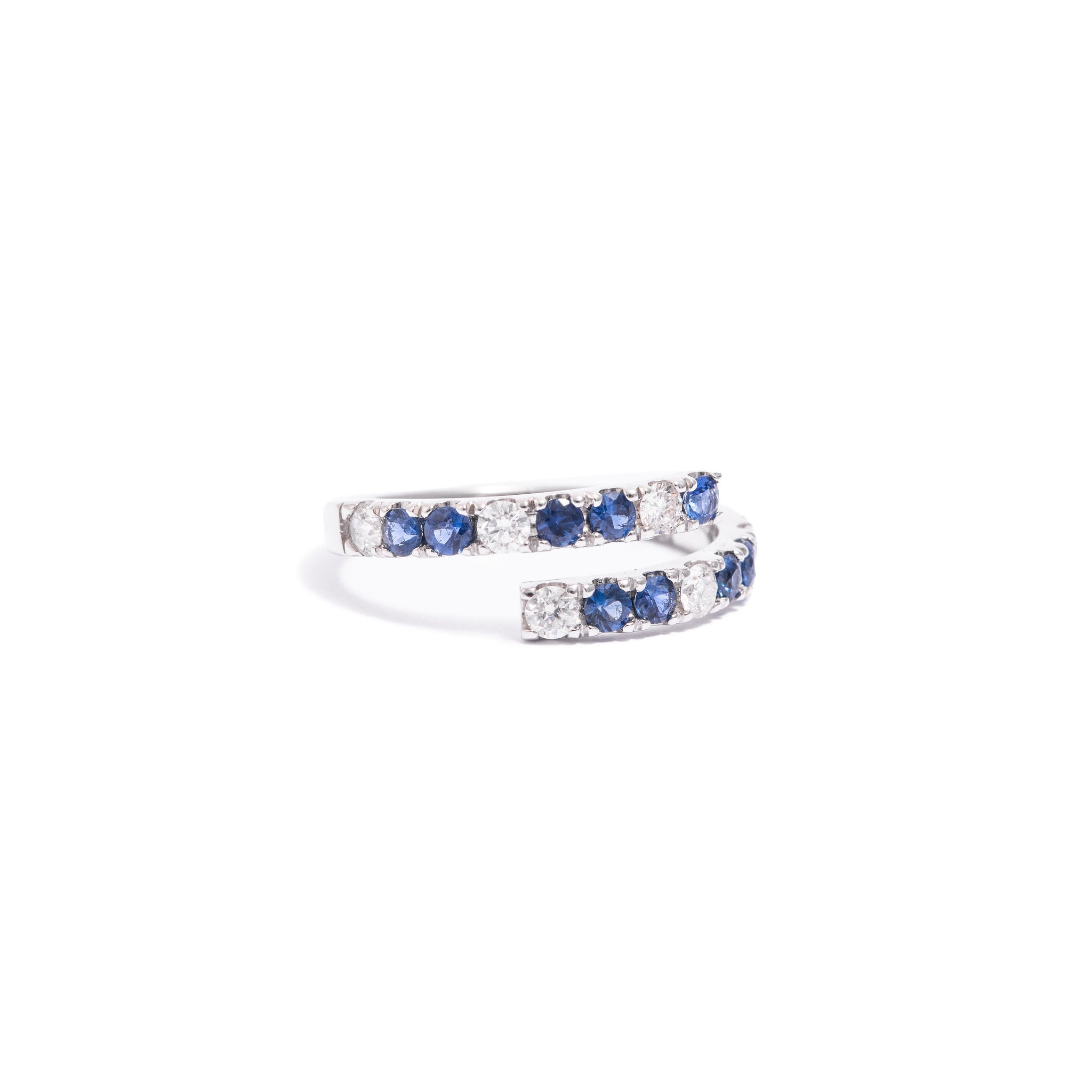 Anillo Espiral Diamantes y Zafiros Azul