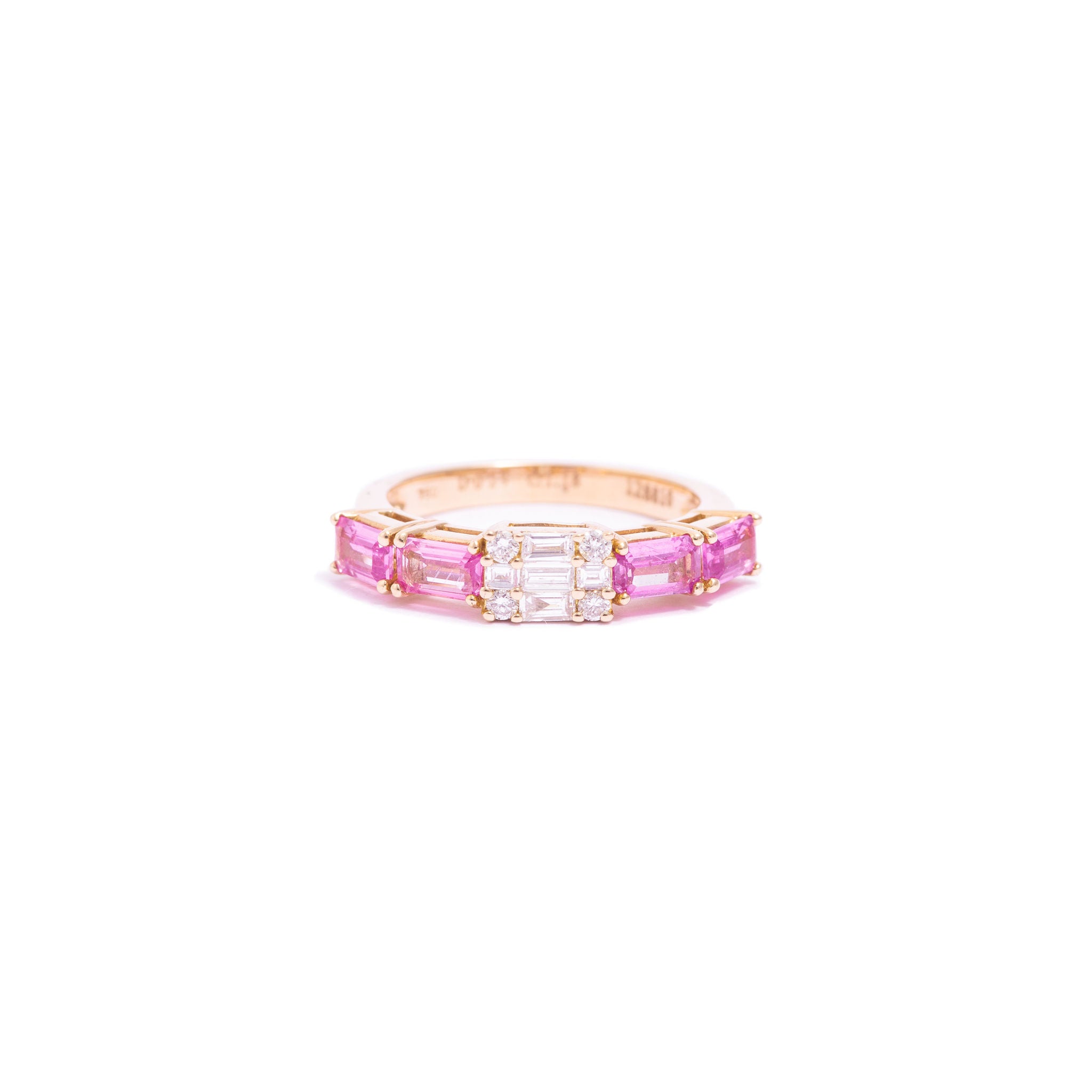 Anillo Diamantes y Zafiros Rosa