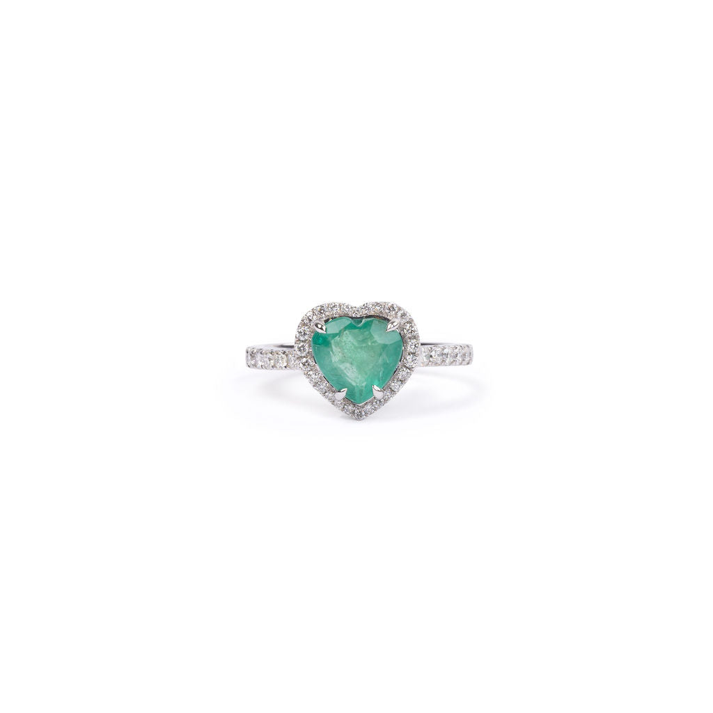 Anillo Esmeralda Corazón con Diamantes