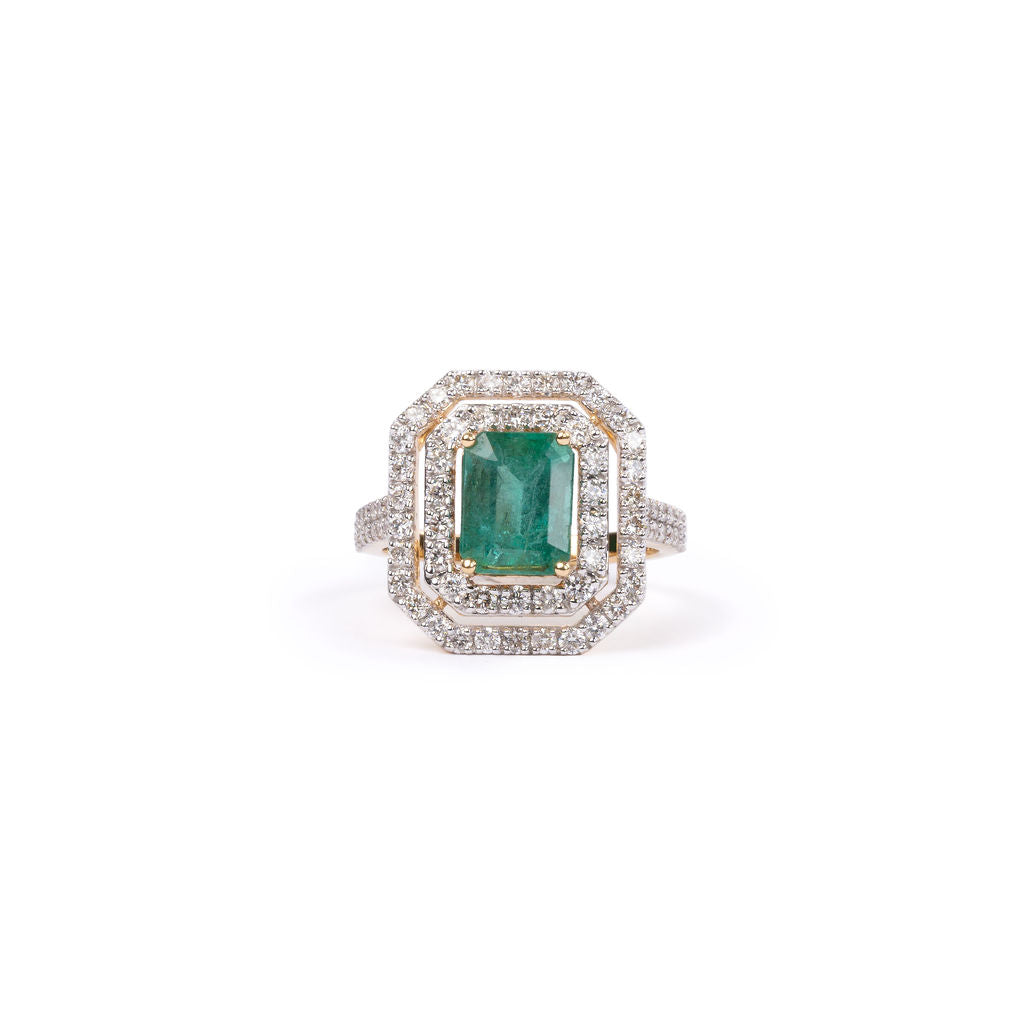 Anillo Esmeralda Doble Halo