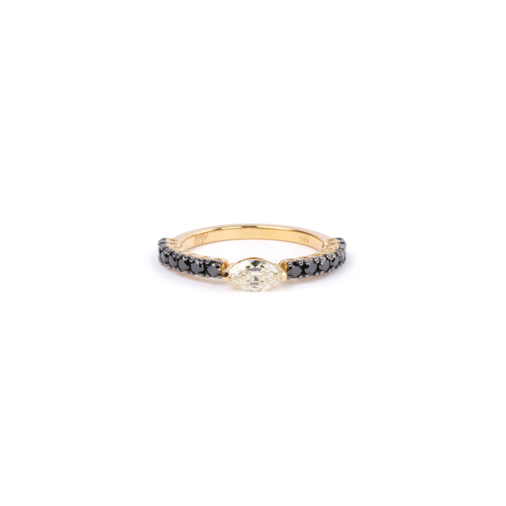 Anillo Diamantes Negros y Amarillo