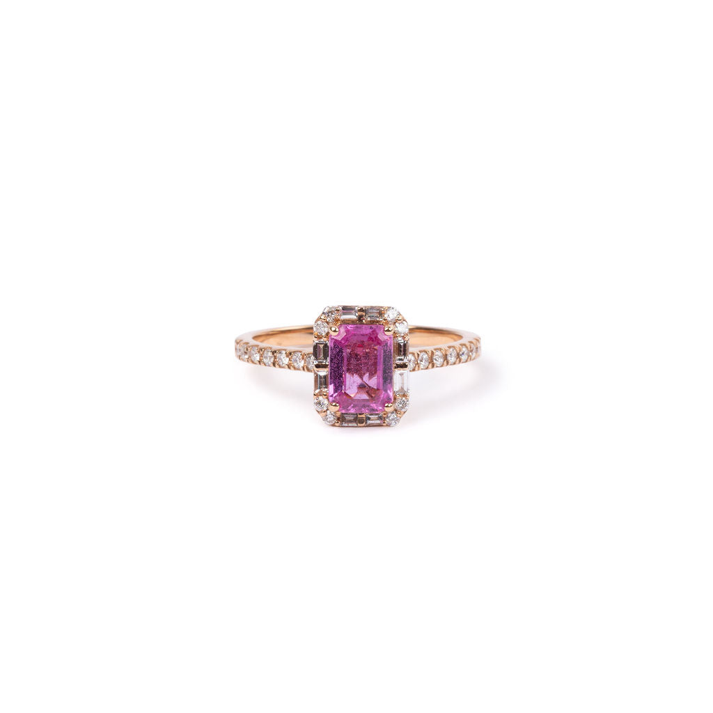 Anillo Zafiro Rosa con Diamantes