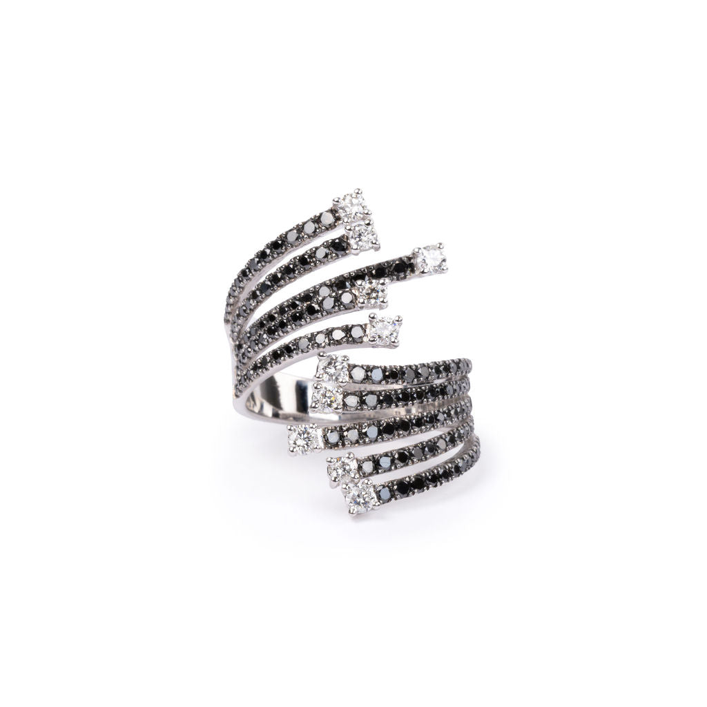 Anillo Diamantes Negros y Blancos