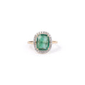 Anillo Esmeralda Rectangular Cushion con Halo Diamantes Ovalado