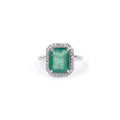 Anillo Esmeralda Cushion Rectangular con Halo Diamantes