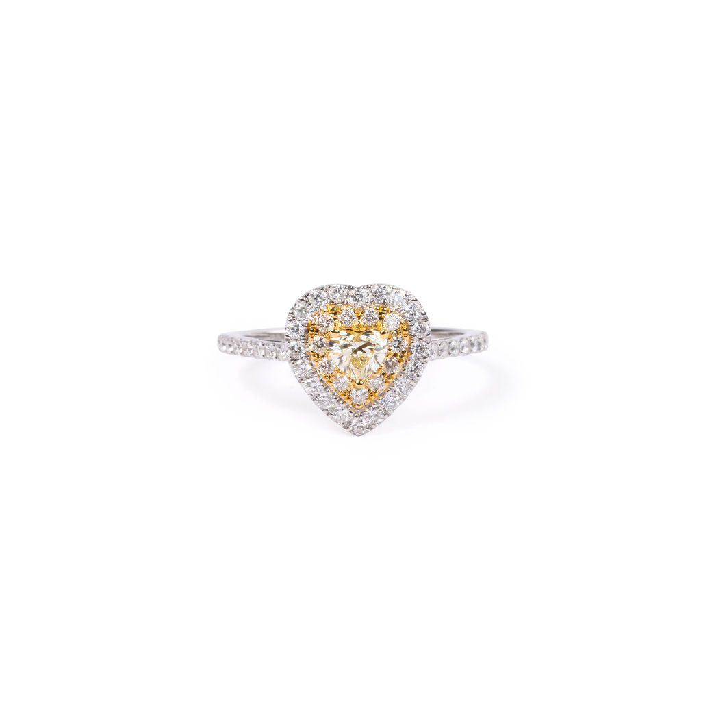 Anillo Diamantes Corazón Amarillo y Blanco*