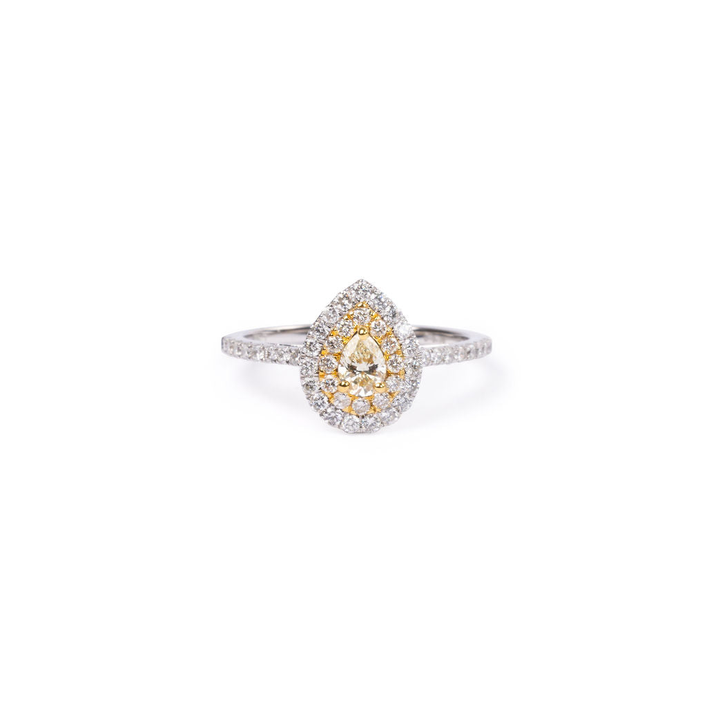Anillo Gota Diamantes Amarillo y Blanco*