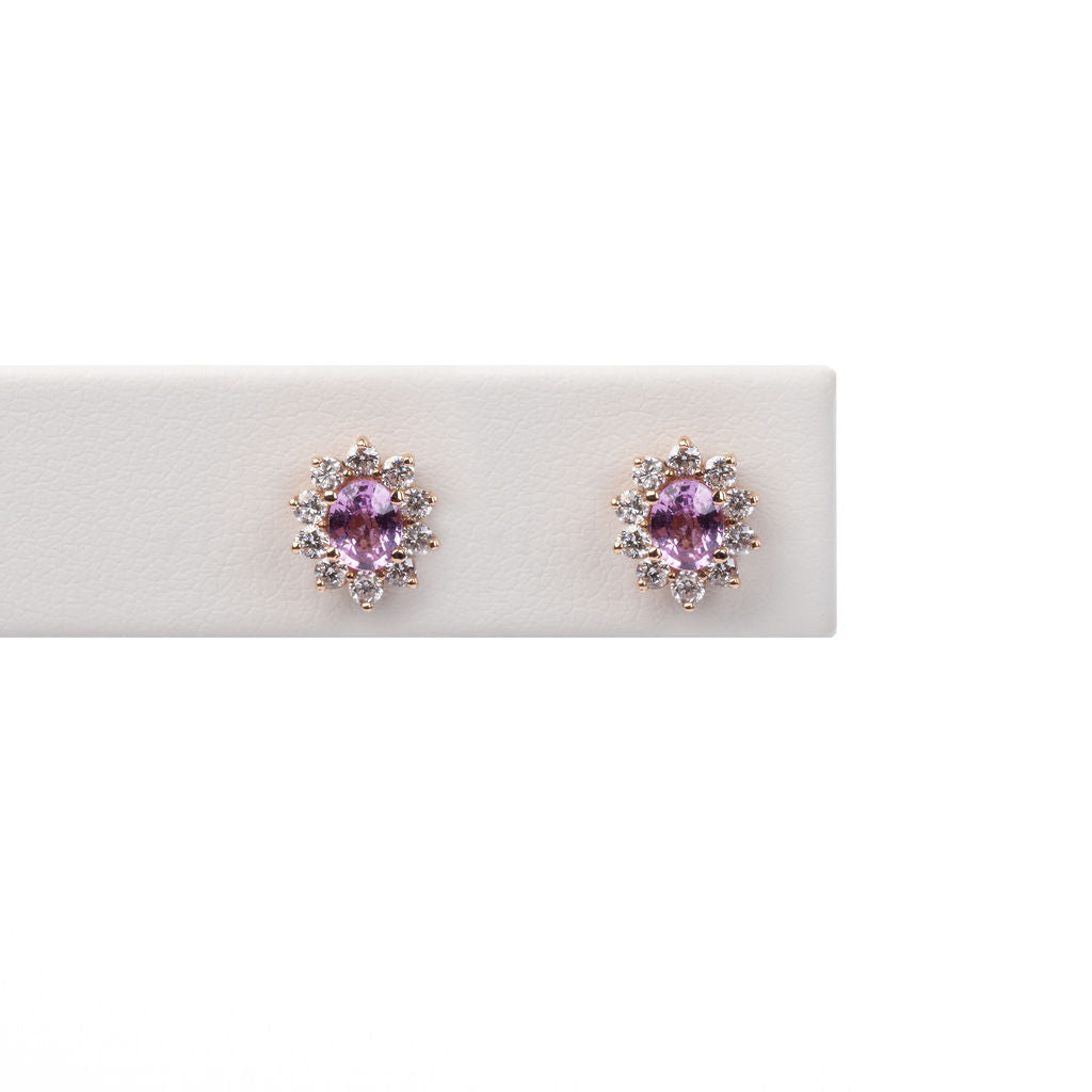 Aretes Zafiro Rosa y Diamantes
