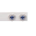 Aretes Zafiro Azul Corazón y Diamantes Doble Halo