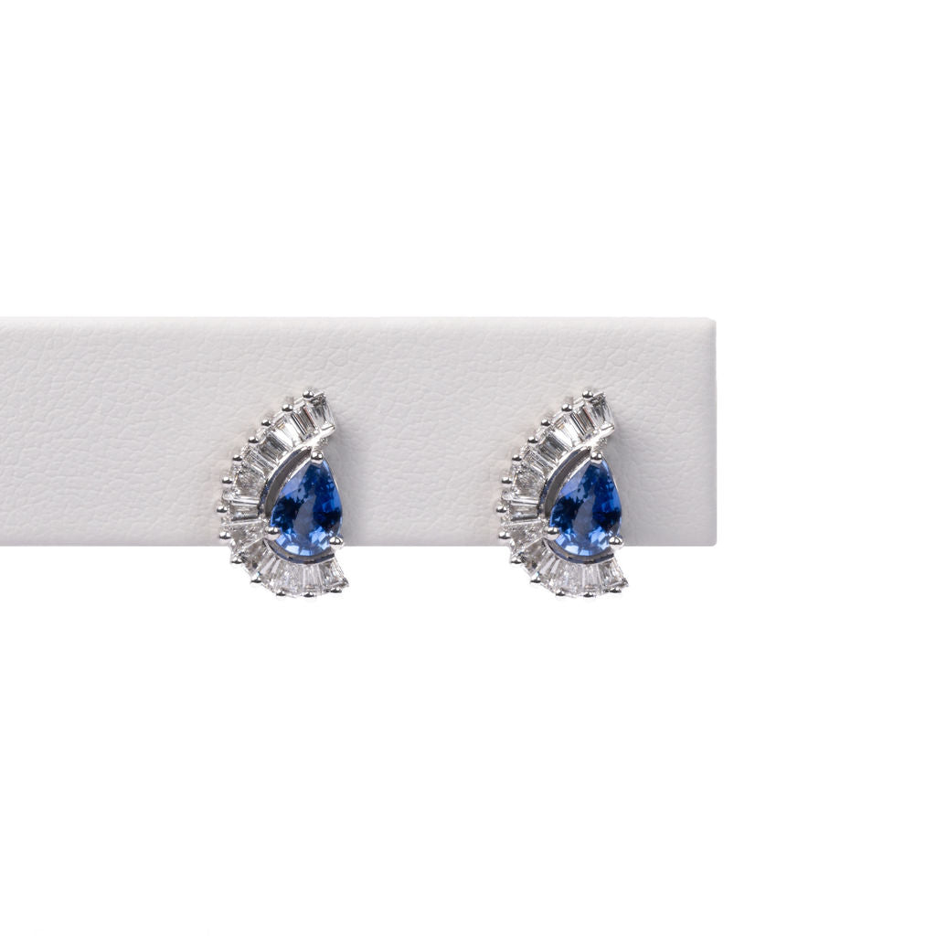 Aretes Zafiro Azul Gota y Diamantes