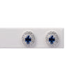 Aretes Zafiro Azul con Diamantes Doble Halo