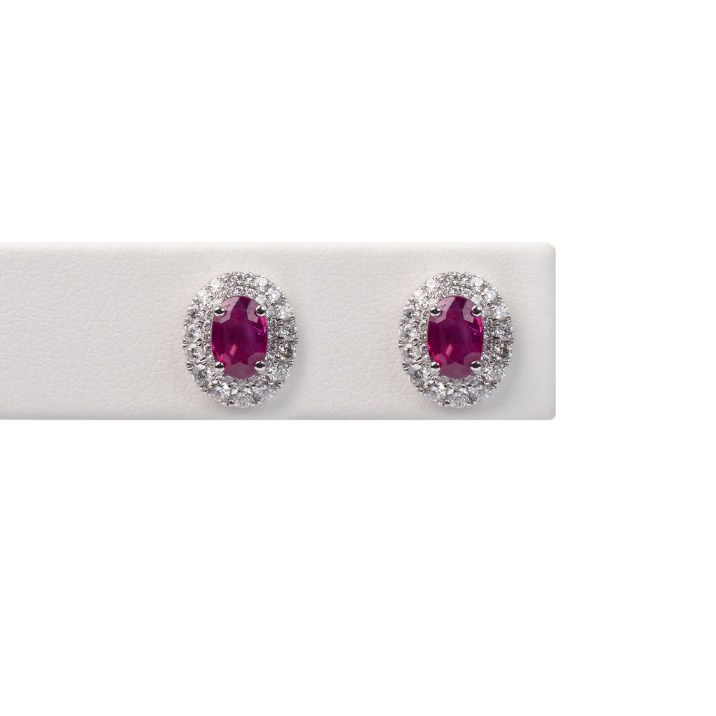 Aretes Rubi Ovalado con Diamantes