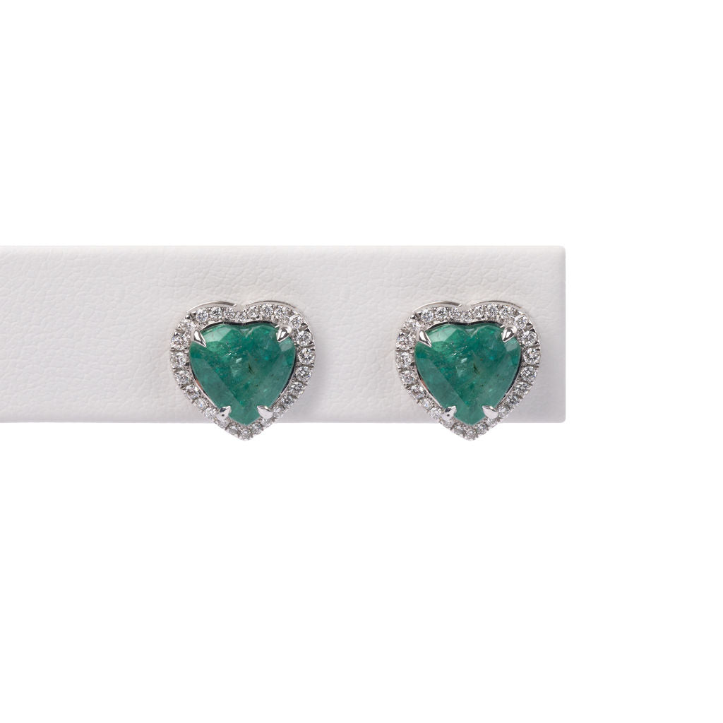 Aretes Esmeralda Corazón con Diamantes
