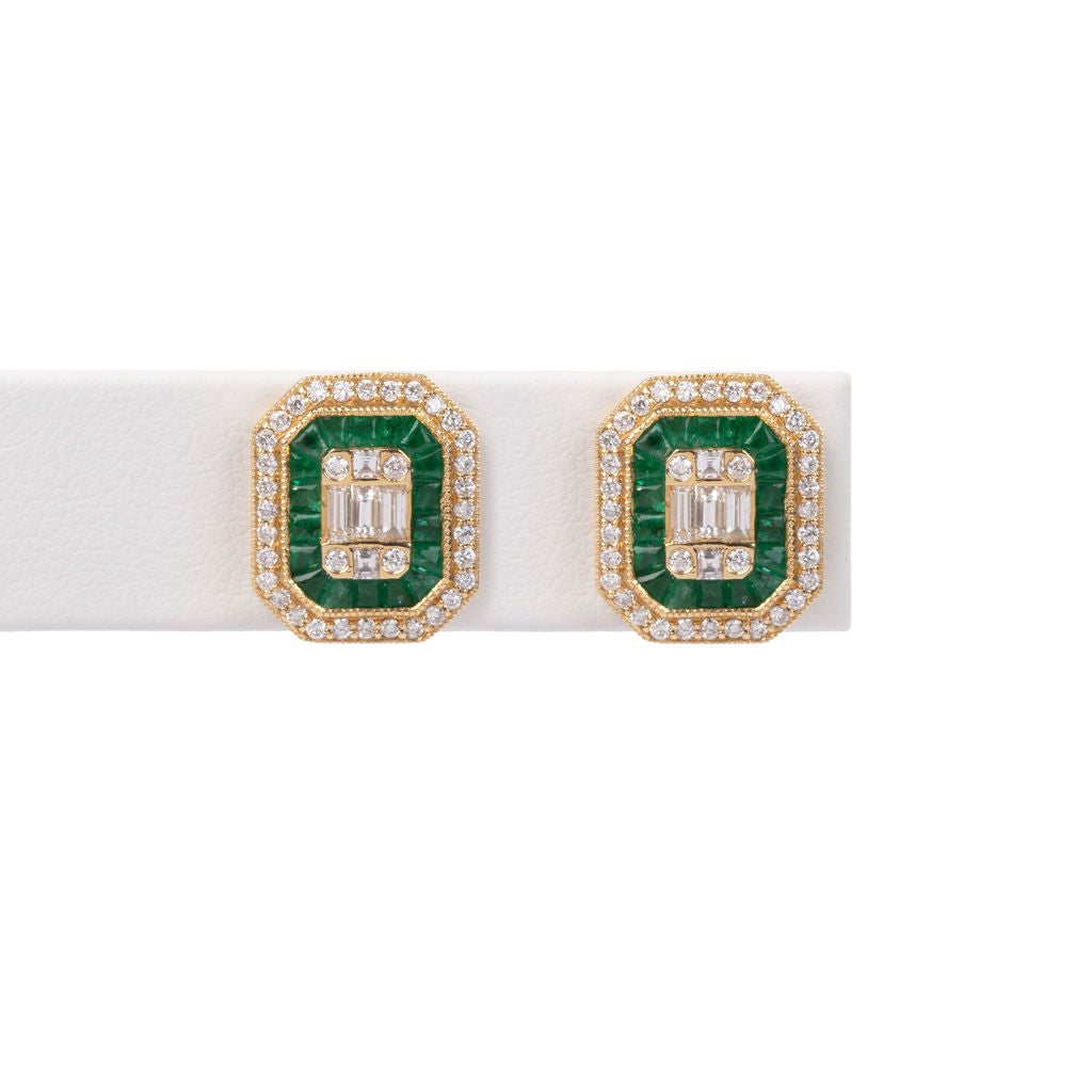 Aretes Diamantes y Esmeraldas Cushion Rectangular