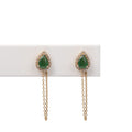 Aretes Esmeralda Gota y Diamantes con Cadena