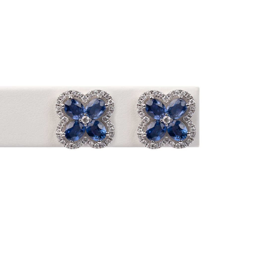 Aretes Zafiro Azul Trebol con Diamantes