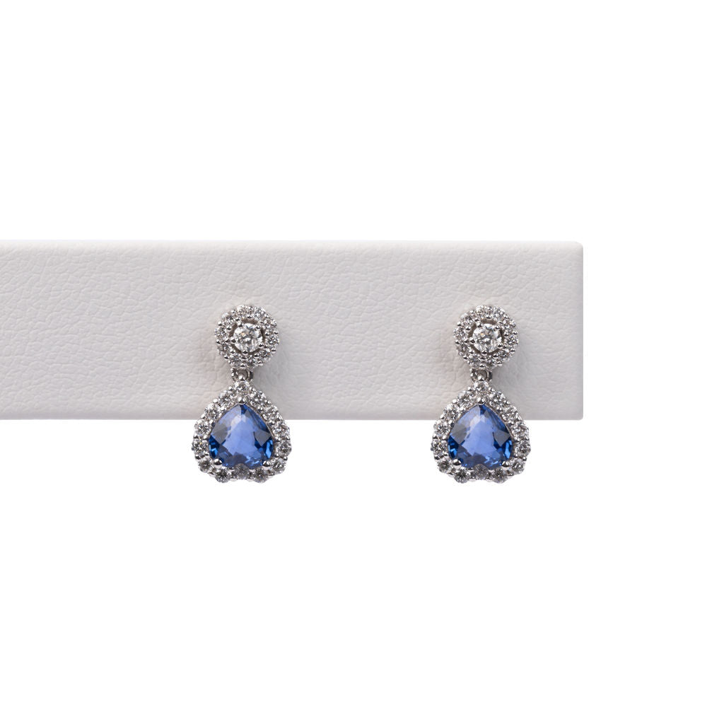 Aretes Zafiro y Diamantes Corazón Invertido