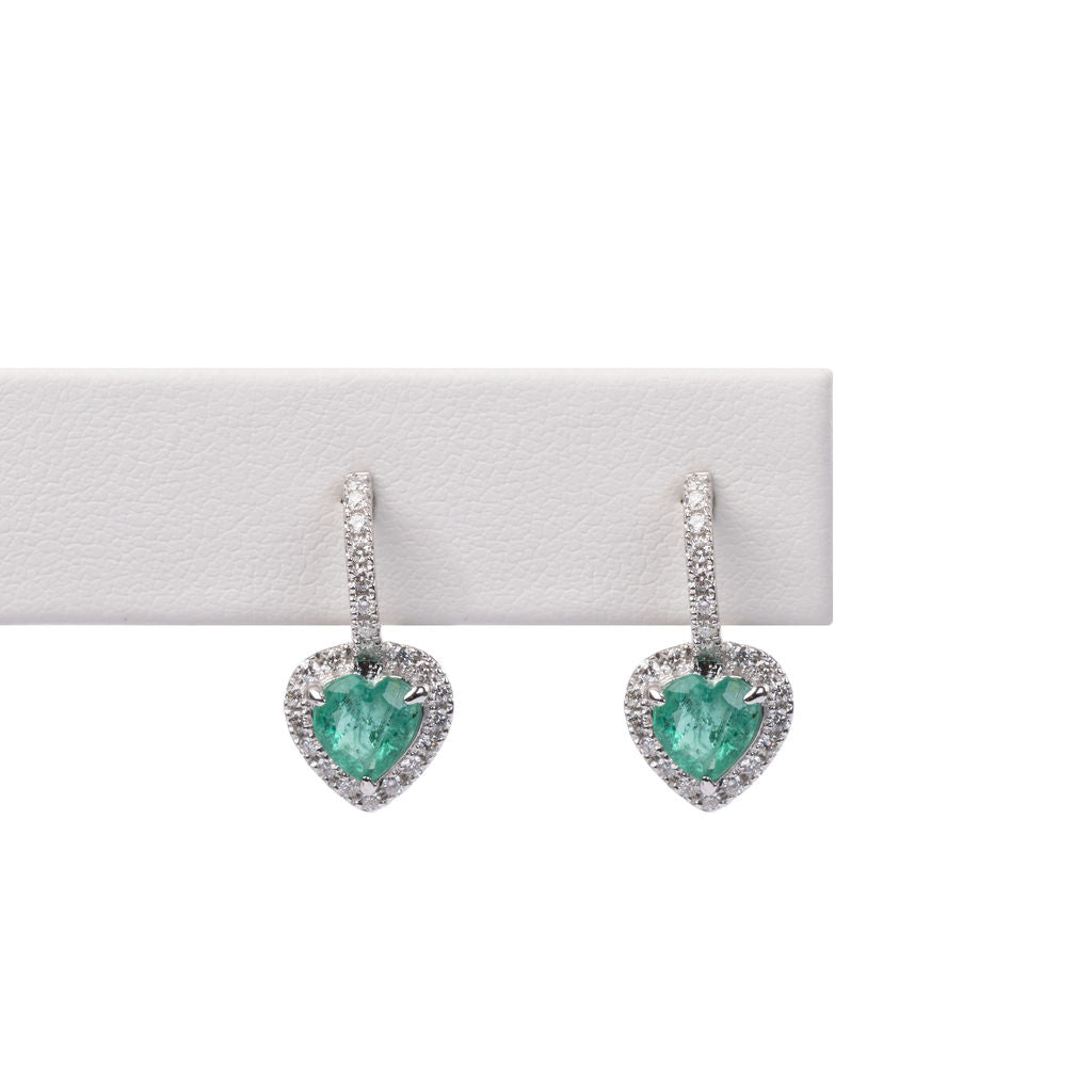 Aretes Esmeralda y Diamantes Corazón