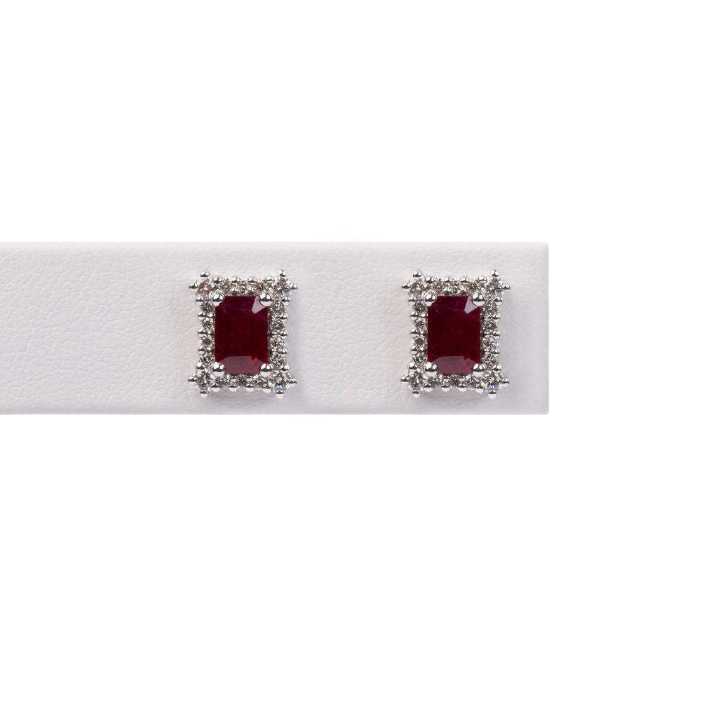 Aretes Rubi y Diamantes Rectangulares