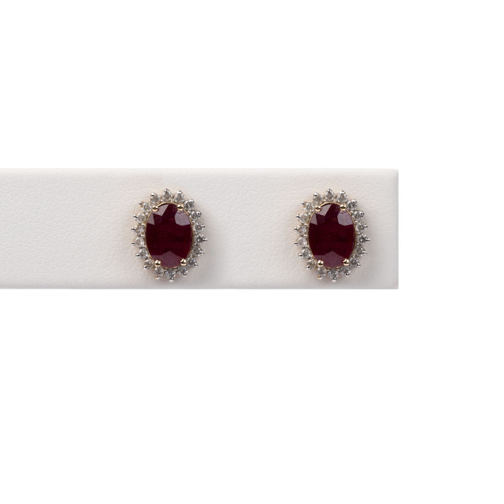 Aretes Rubi y Diamantes Ovalado