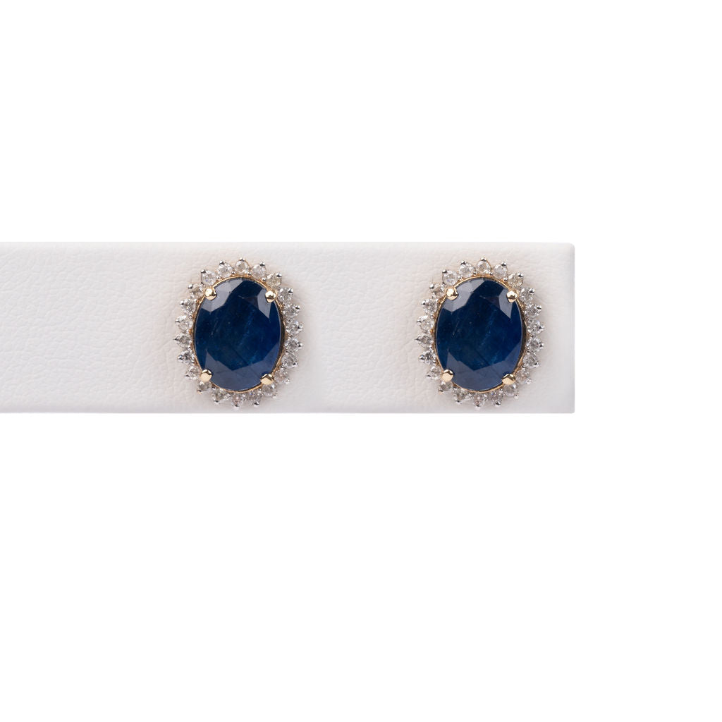 Aretes Zafiro Azul y Diamantes Ovalado