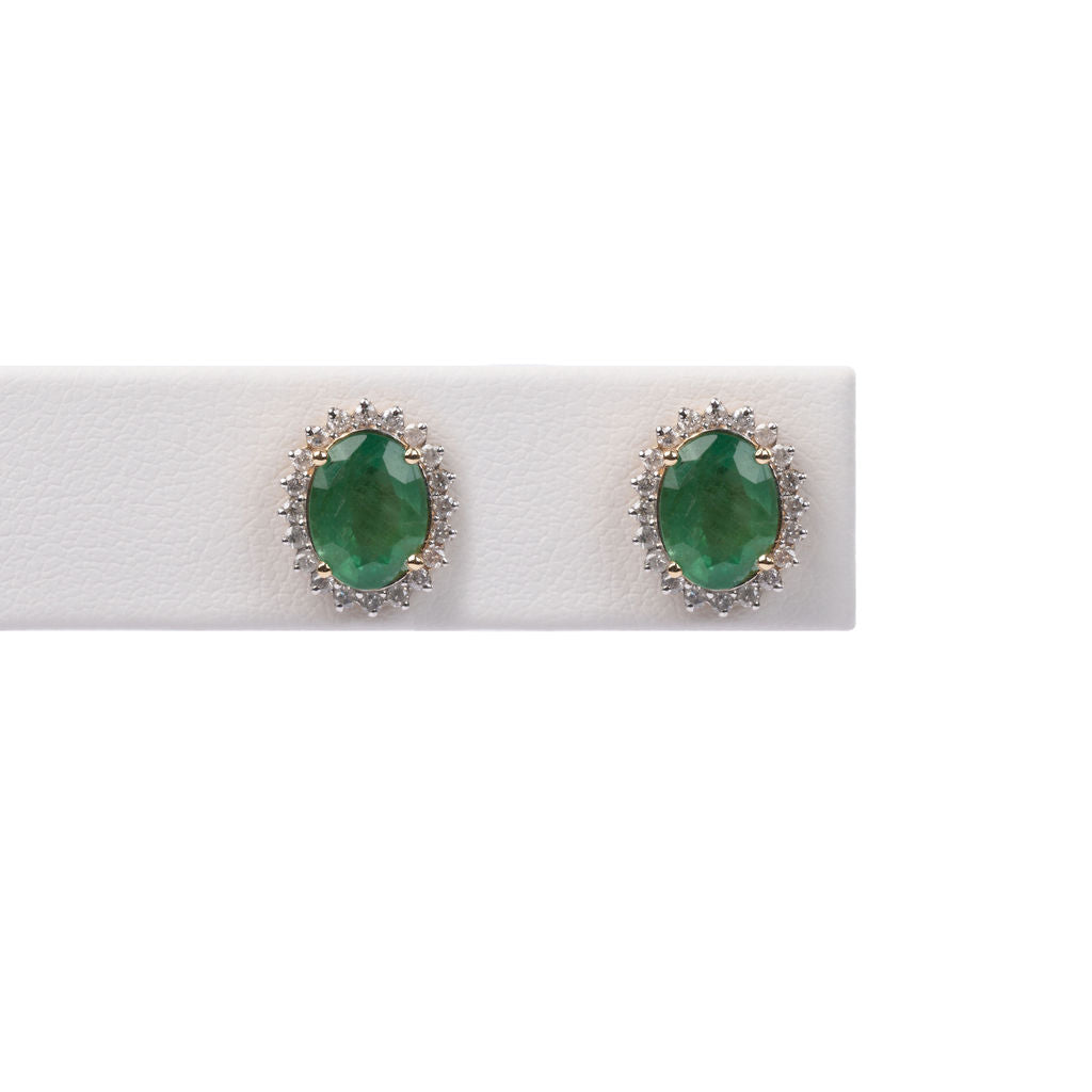 Aretes Esmeralda y Diamantes Ovalado
