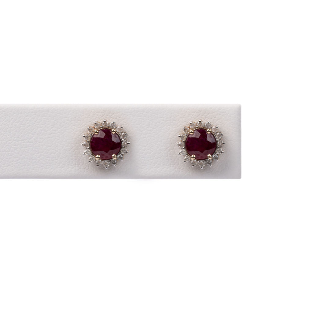 Aretes Rubi y Diamantes Redondo