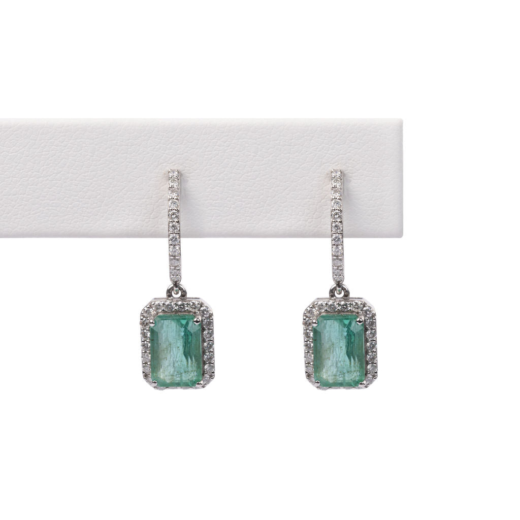 Aretes Esmeralda y Diamantes Colgante