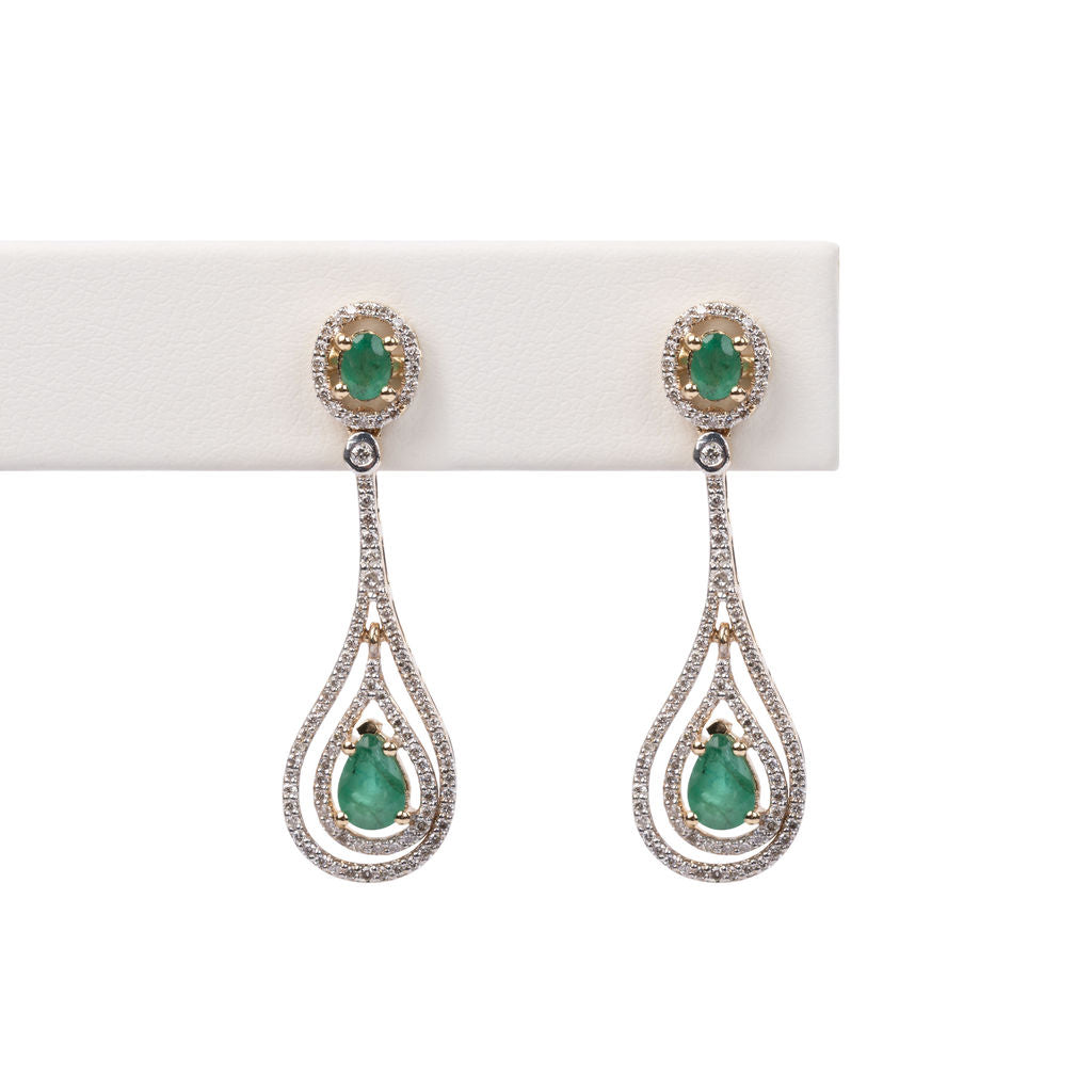 Aretes Esmeralda y Diamantes Gota