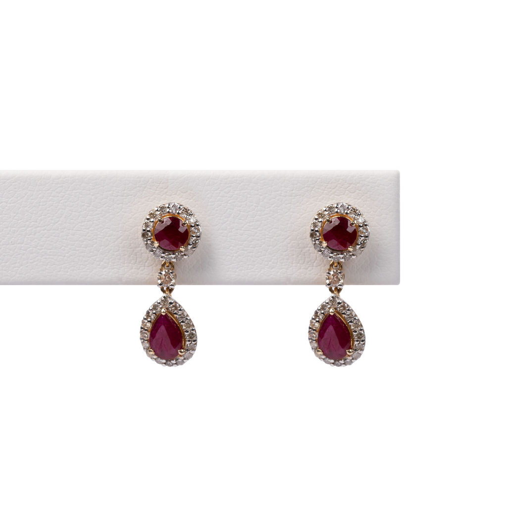 Aretes Rubi y Diamantes Gota