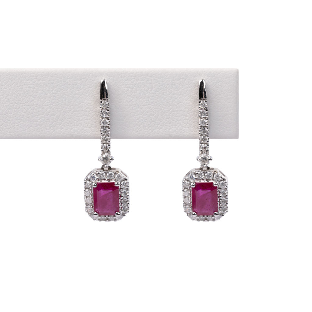 Aretes Rubi y Halo Diamantes
