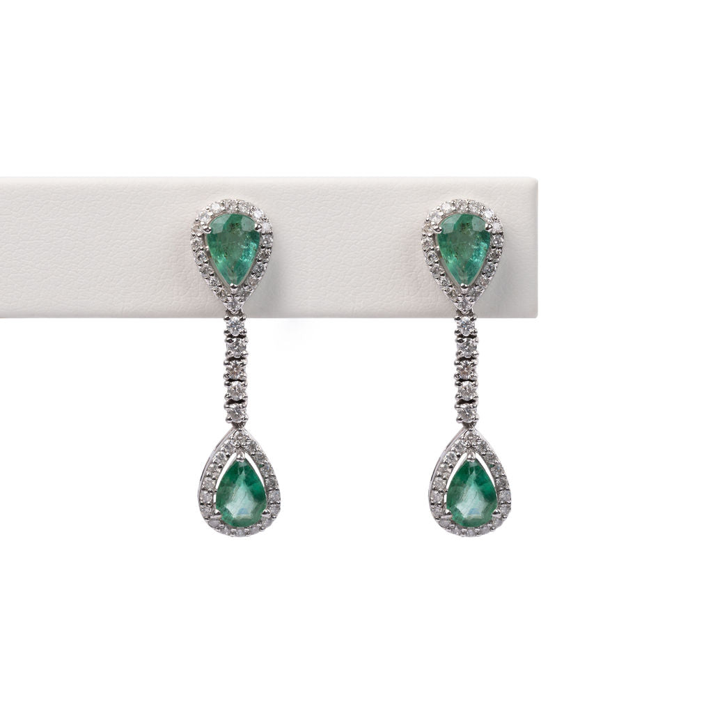 Aretes Esmeralda y Diamantes Gotas